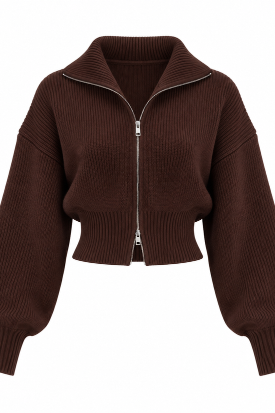 Livia Zip Cardigan Brown