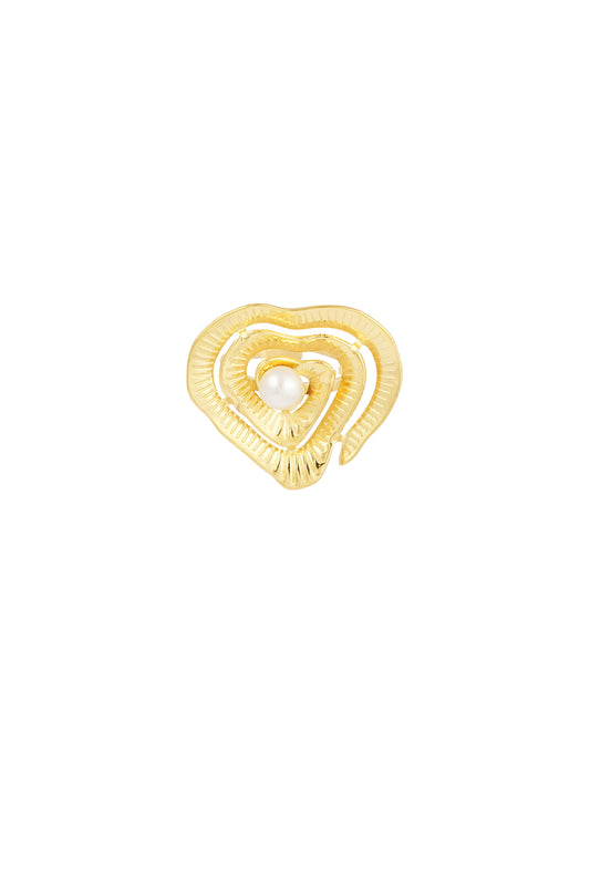 Golden Pearl Heart Ring - Verstelbaar