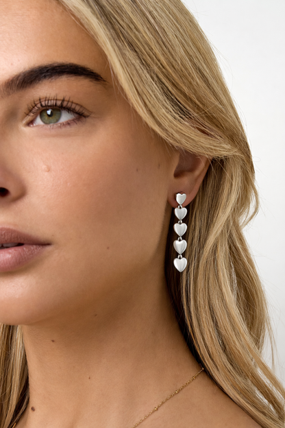Silver Falling Hearts Earrings