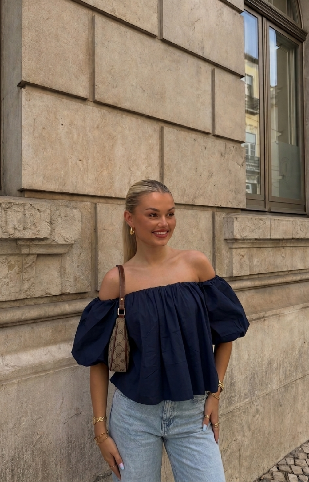 Marine Off-shoulder Top