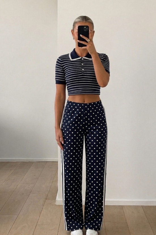 Polka Dot Black Wide Leg Broek