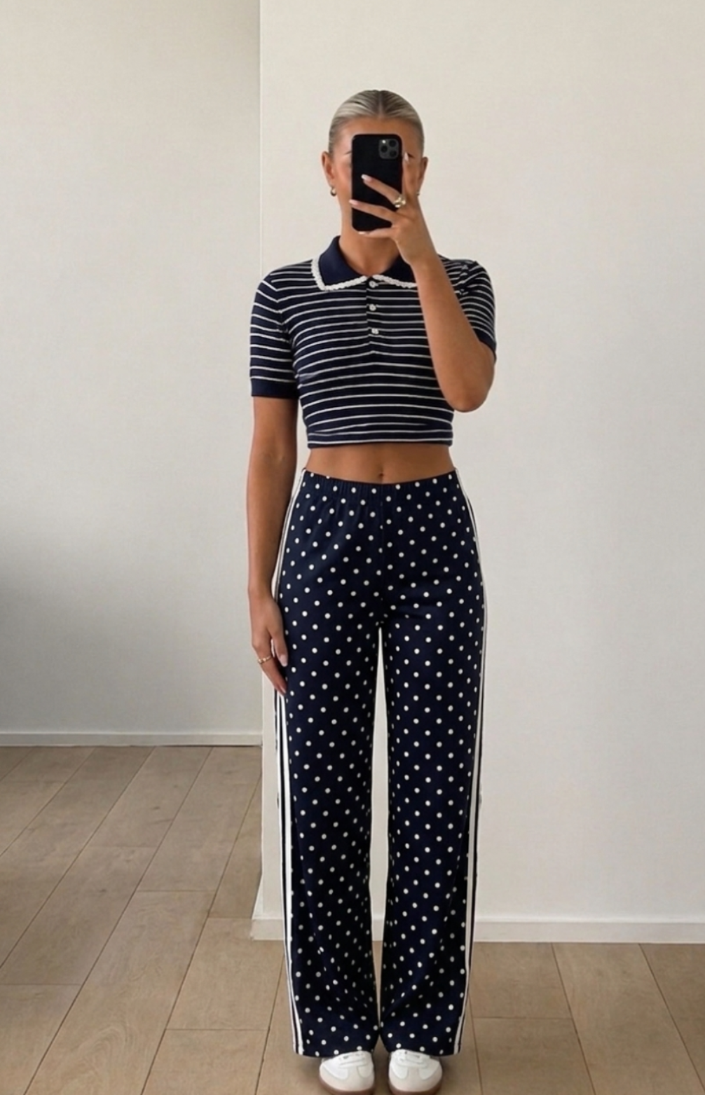 Polka Dot Black Wide Leg Broek