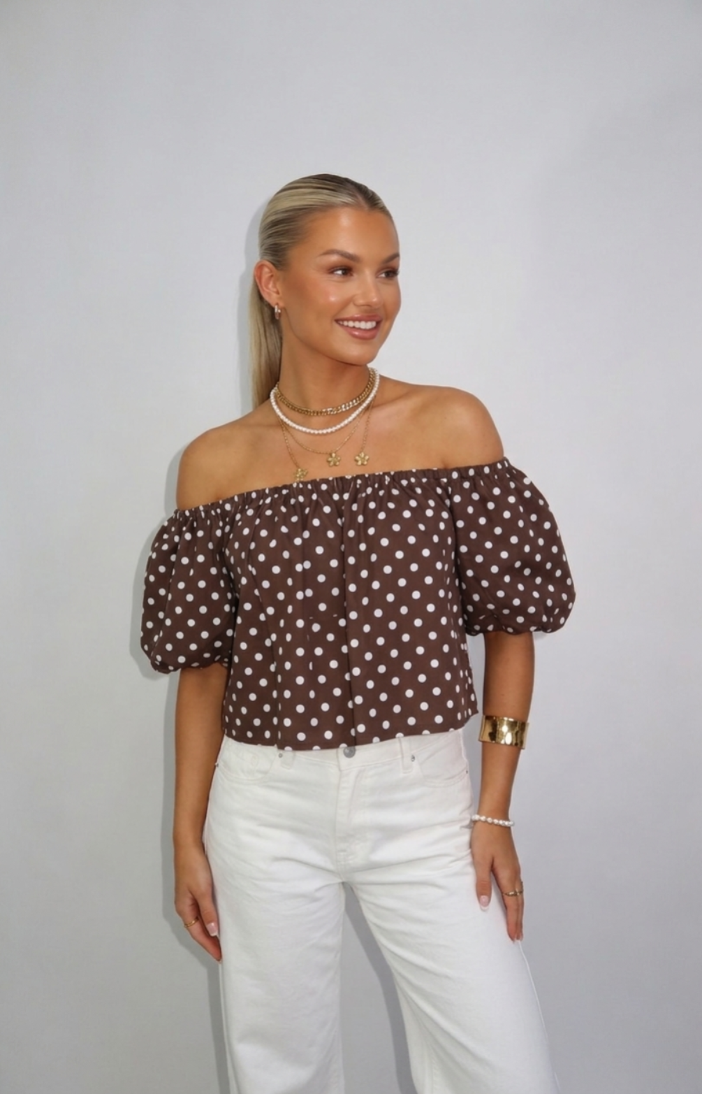 Coco Dot Off-shoulder Top
