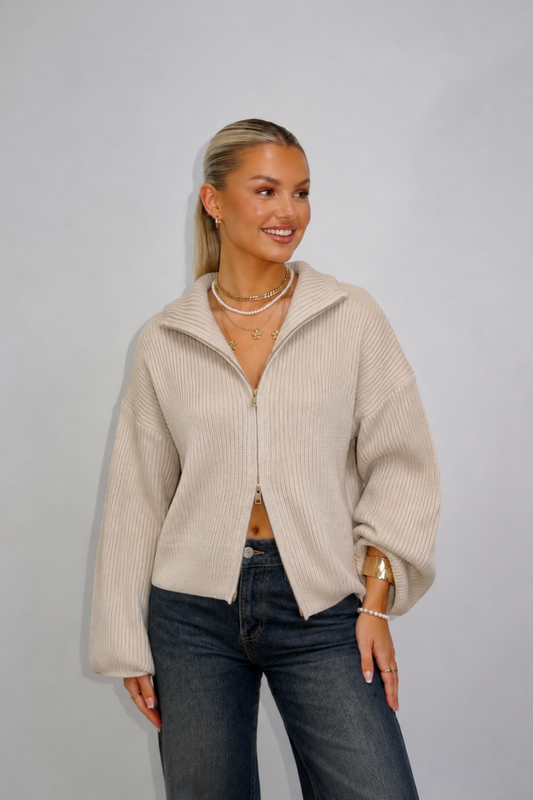 Mila Zip Knit beige