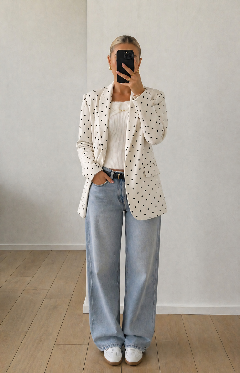 White Polka Blazer