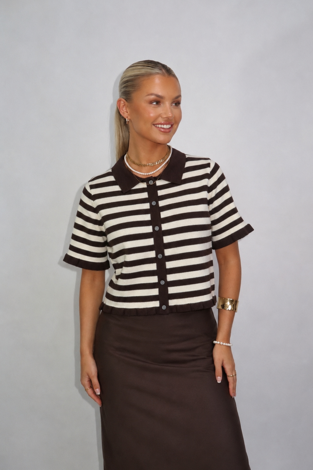 Sofia Stripe Cardigan coffee