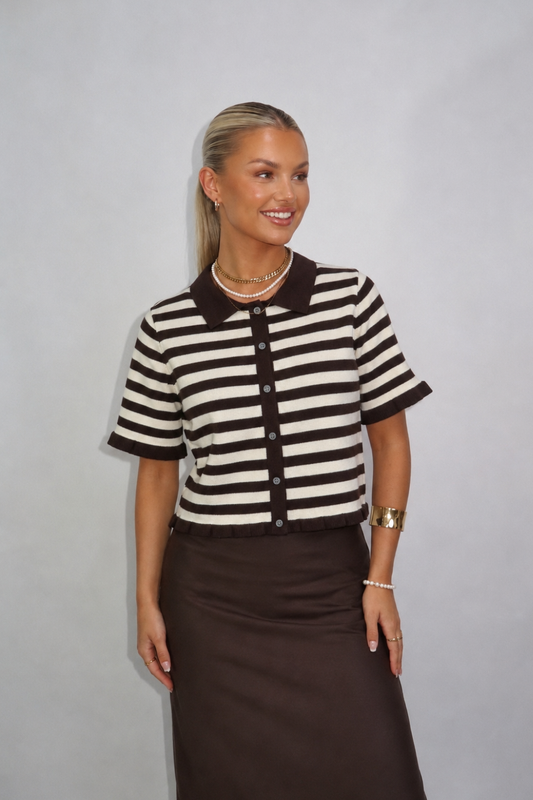 Sofia Stripe Cardigan coffee